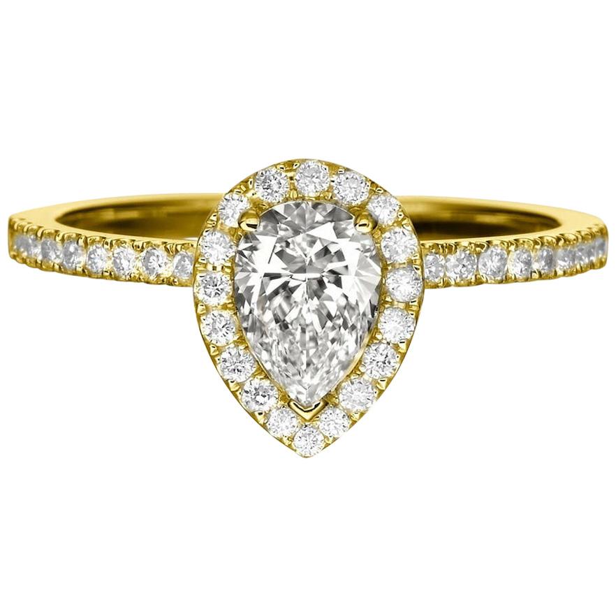 1 Carat 14 Karat Yellow Gold Pear Diamond Engagement Ring