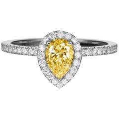 1 Carat 14 Karat Yellow Gold Pear Fancy Yellow Diamond Engagement Ring