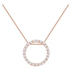 Used 1 Carat 14k Rose Gold Natural Round Diamonds Circle Pendant Necklace