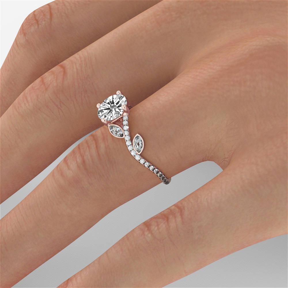 This 14k rose gold flower diamonds ring is perfect for anyone looking for a unique engagement ring.
 The 0.50cttw pave set marquise and round white diamonds are carefully set aside the beautiful round 1/2 carat diamond, creating an eye catching
