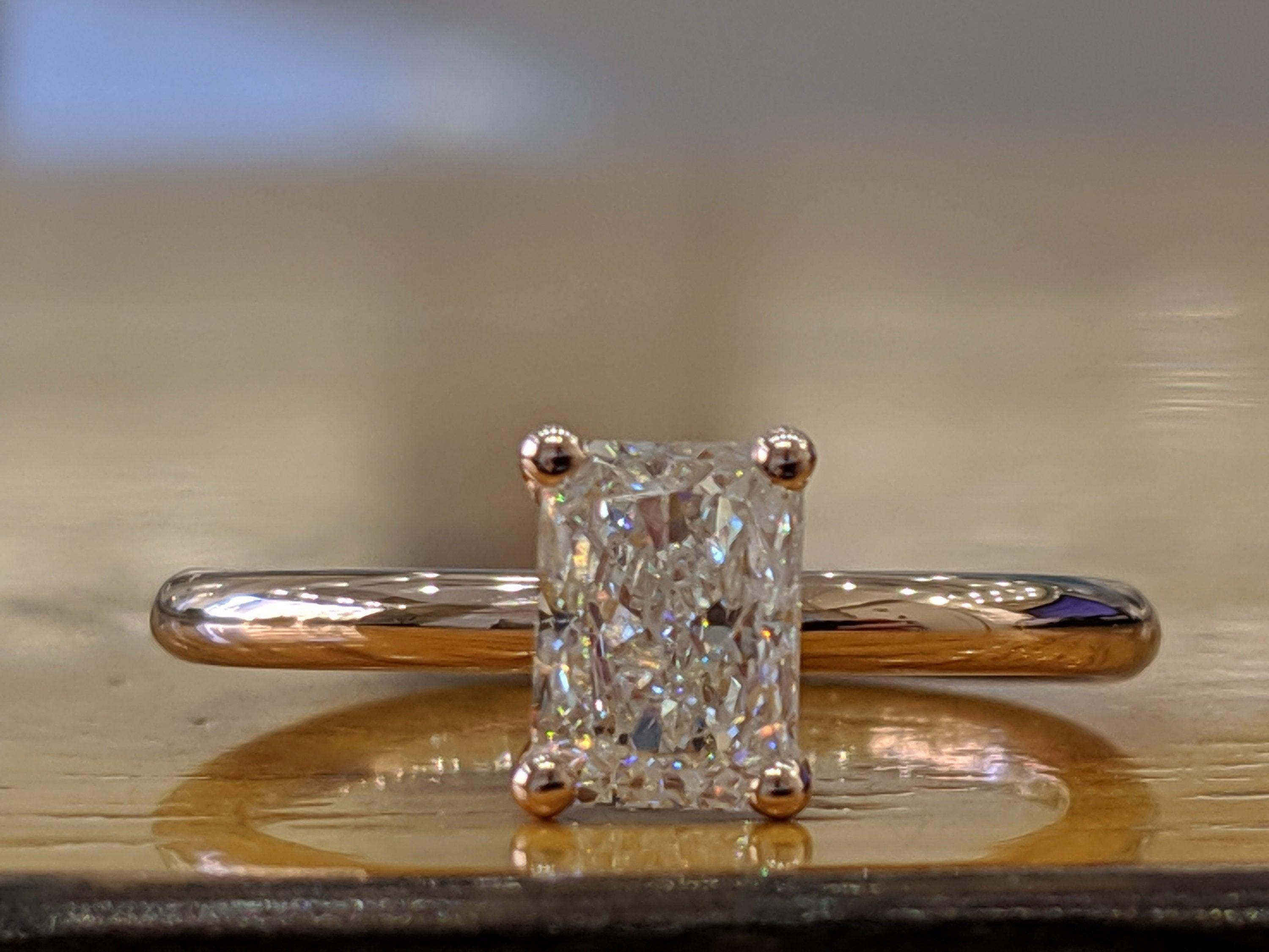 Art Deco 1 Carat 14 Karat Rose Gold Radiant Diamond Engagement Ring