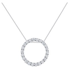 Collier pendentif circulaire en or blanc 14 carats avec diamants de 1 carat