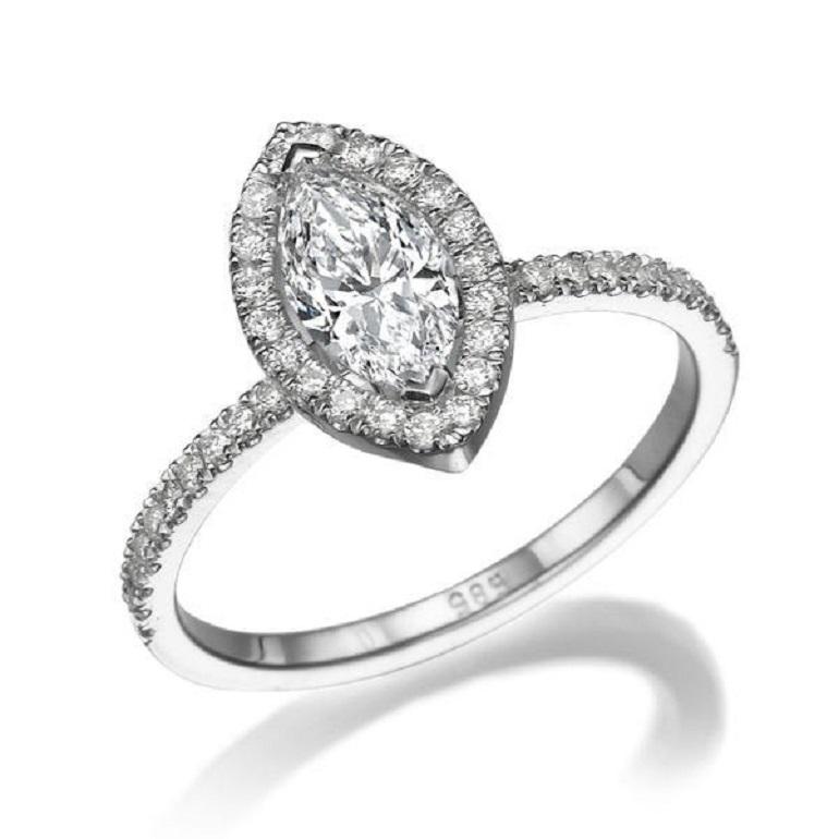 Marquise Diamond Engagement Ring, Marquise Halo Diamond Ring, Vintage Engagement Ring, Art Deco Diamond Ring, White Gold Diamond Ring
 
 Main Stone Name: Diamond 
 Main Stone Weight: 1.00 ct.
 Main Stone Clarity: SI
 Main Stone Color: F
 Main Stone