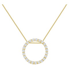 1 Karat 14 Karat Gelbgold Natürliche runde Diamanten Kreis Anhänger Halskette