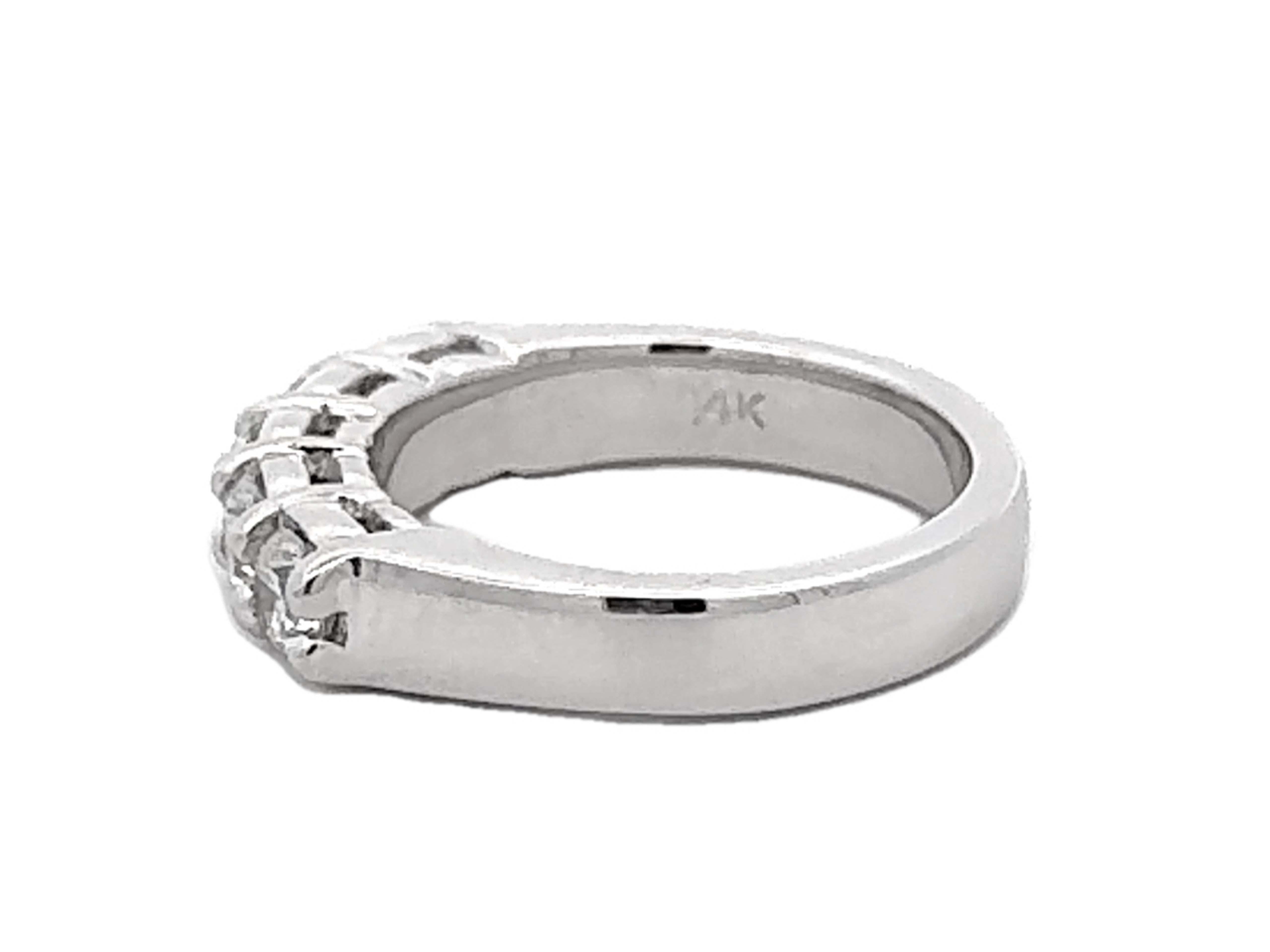 1 Carat 5 Brilliant Cut Diamond Band Ring 14k White Gold For Sale 1