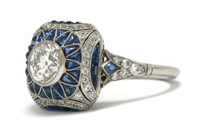 1 Carat Antique Old Mine Diamond Sapphire Art Deco Style Engagement ...