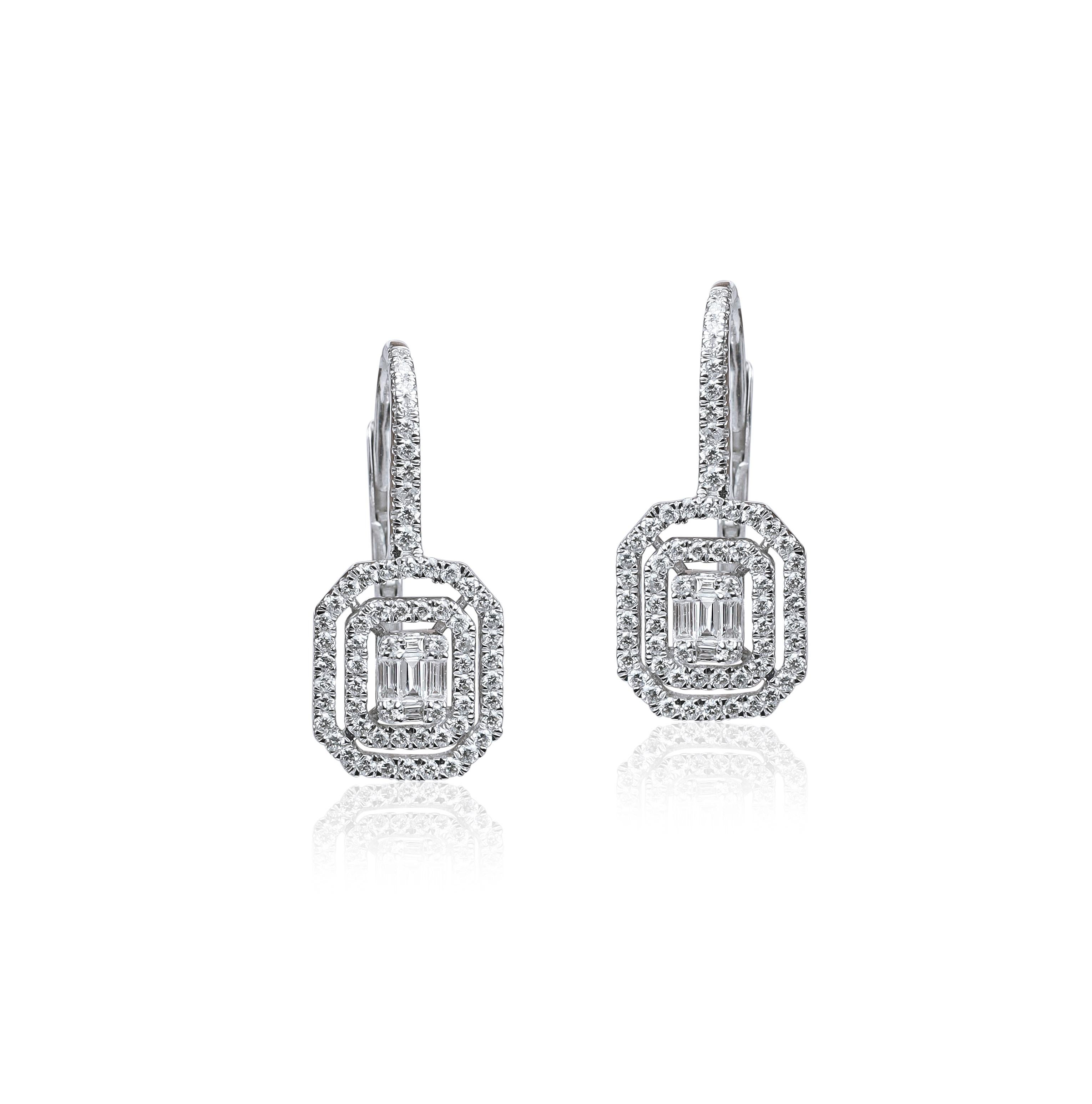 1 Carat Art Deco Diamond Baguette Cut Drop Dangle Earrings Illusion Setting G VS In New Condition For Sale In Jaipur, RJ