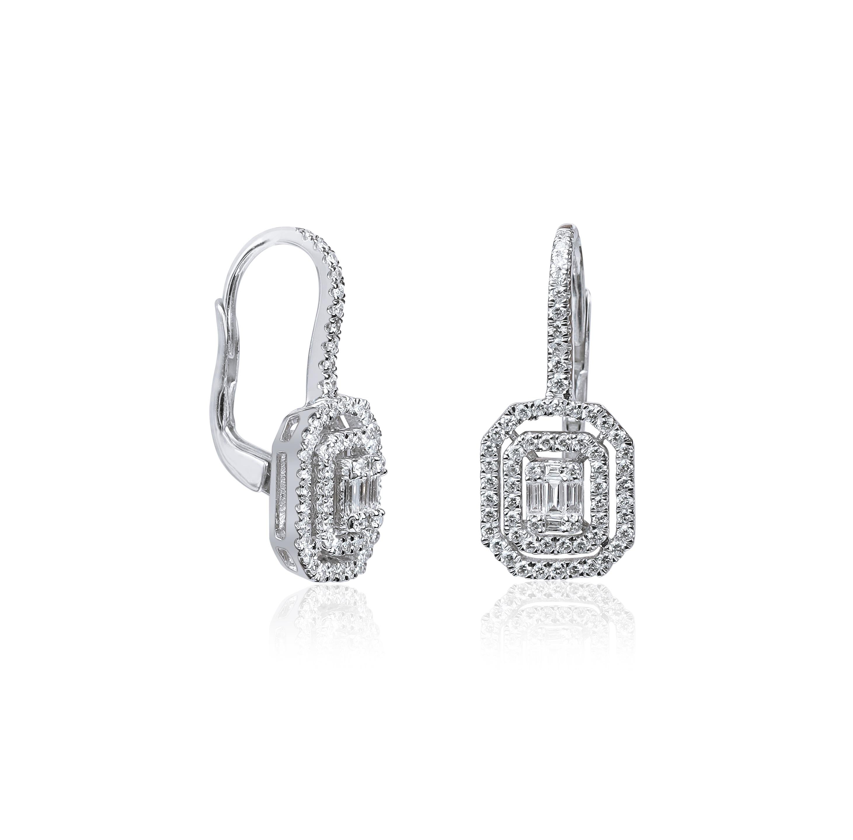 1 Karat Art Deco Diamant Baguette-Schliff Tropfen-Ohrringe mit Illusion-Fassung G VS (Baguetteschliff) im Angebot