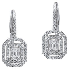 Pendants d'oreilles Art déco en forme de goutte avec diamants taille baguette de 1 carat, monture illusion G VS