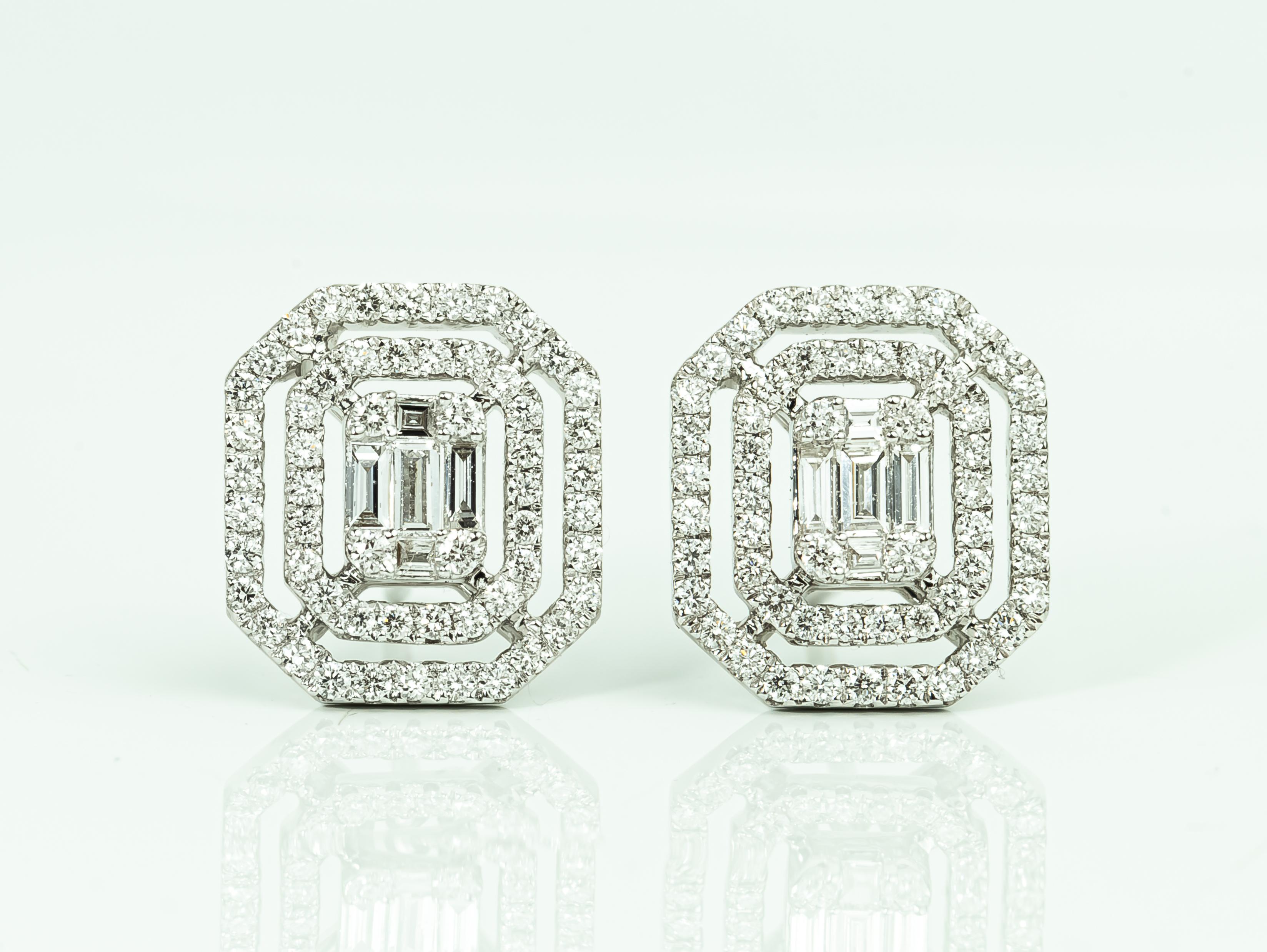 1 Carat Art Deco Diamond Baguette Cut Earrings with Illusion Setting, G VS In New Condition For Sale In Jaipur, RJ