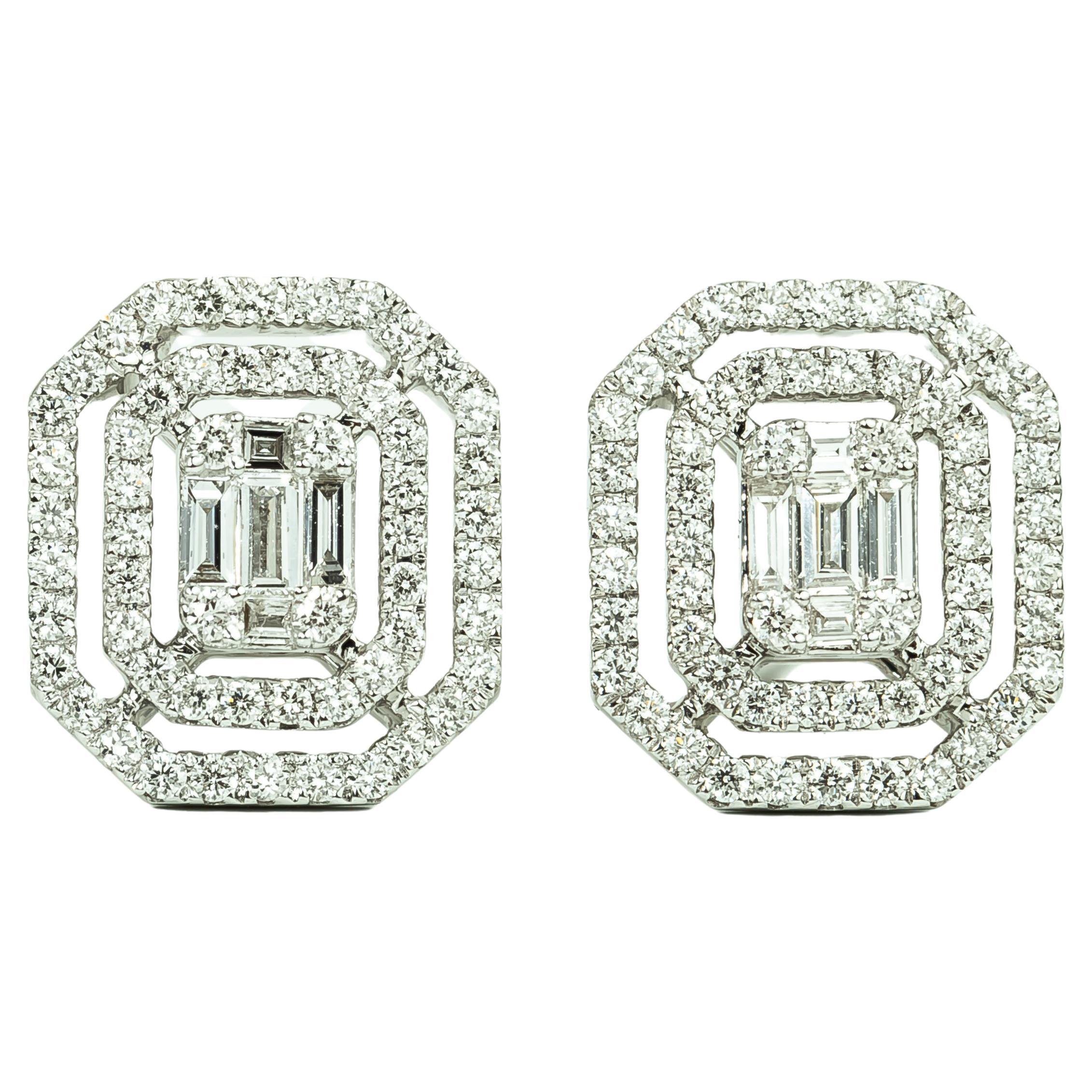 1 Carat Art Deco Diamond Baguette Cut Earrings with Illusion Setting, G VS For Sale