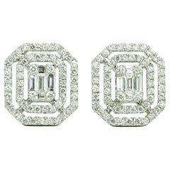1 Carat Art Deco Diamond Baguette Cut Earrings with Illusion Setting, G VS