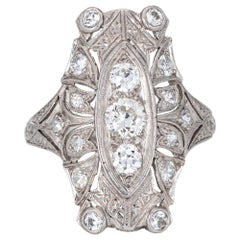 1 Carat Art Deco Diamond Ring Platinum Long Square Plaque Antique Jewelry