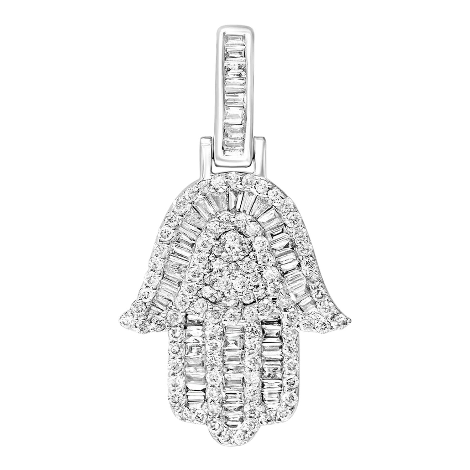 1 Carat Baguette and Round Diamond HAMSA Pendant Necklace for Ladies