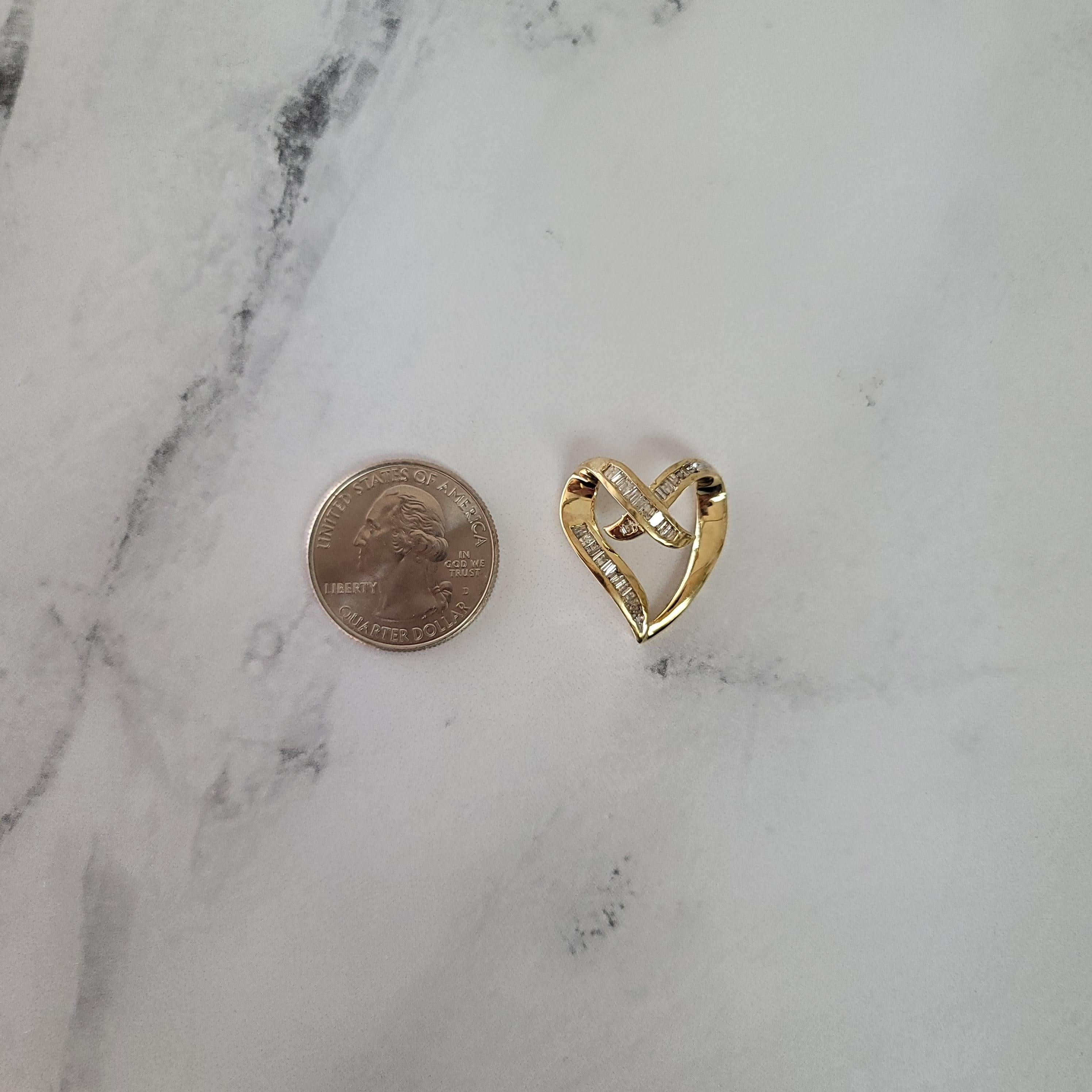Women's 1 Carat Baguette Diamond Floating Heart Necklace For Sale