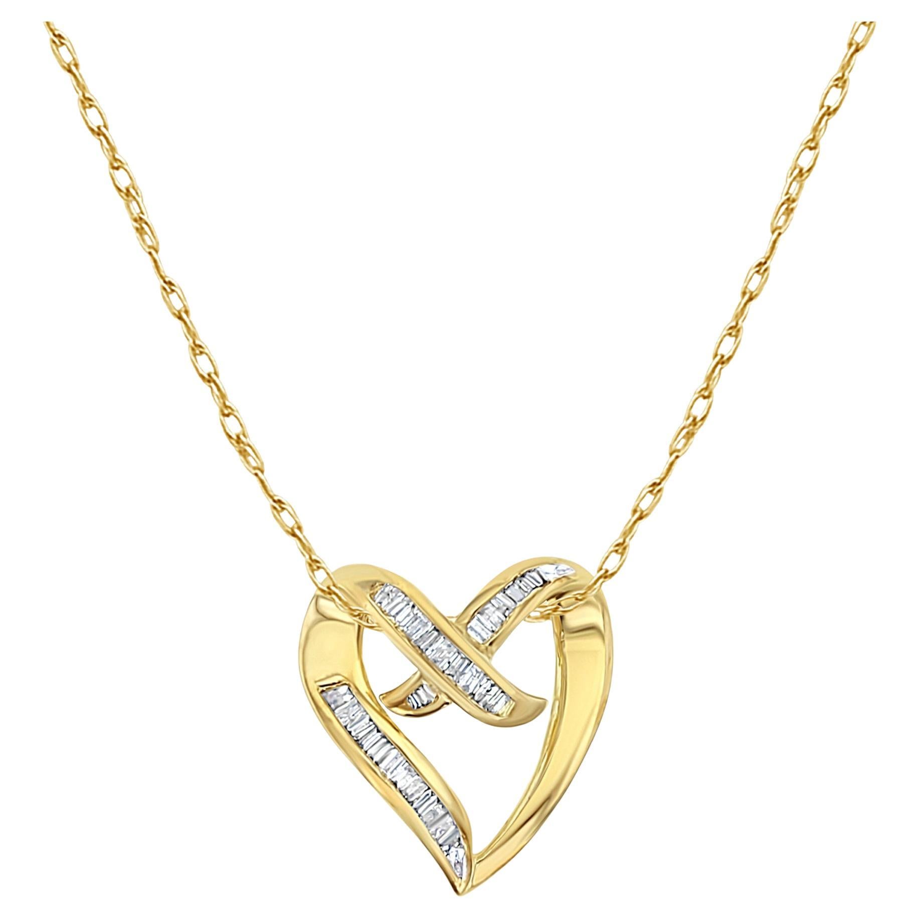 1 Carat Baguette Diamond Floating Heart Necklace For Sale