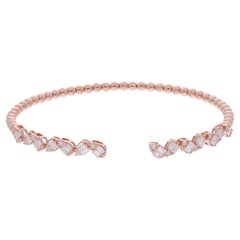 Bracelet manchette en or rose 18 carats avec diamants baguettes et ronds de 1 carat