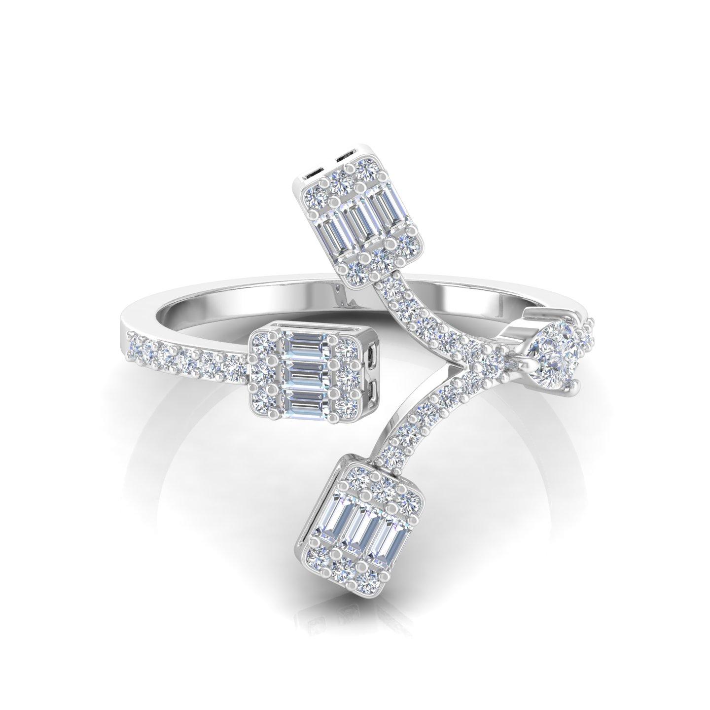 Baguette Cut 1 Carat Baguette Round Diamond Designer Ring 18 Karat White Gold Fine Jewelry For Sale