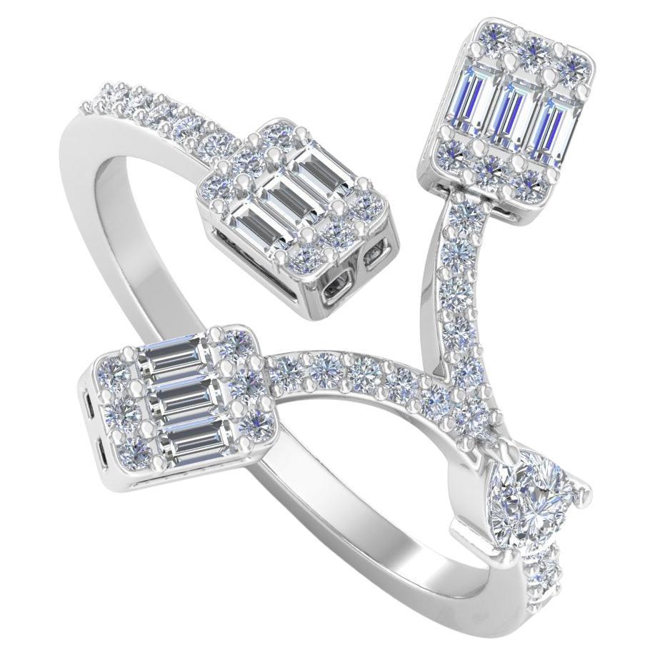 1 Carat Baguette Round Diamond Designer Ring 18 Karat White Gold Fine Jewelry For Sale