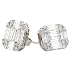 1.46 Carat Baguettes Diamonds 18K White Gold Magic Earrings