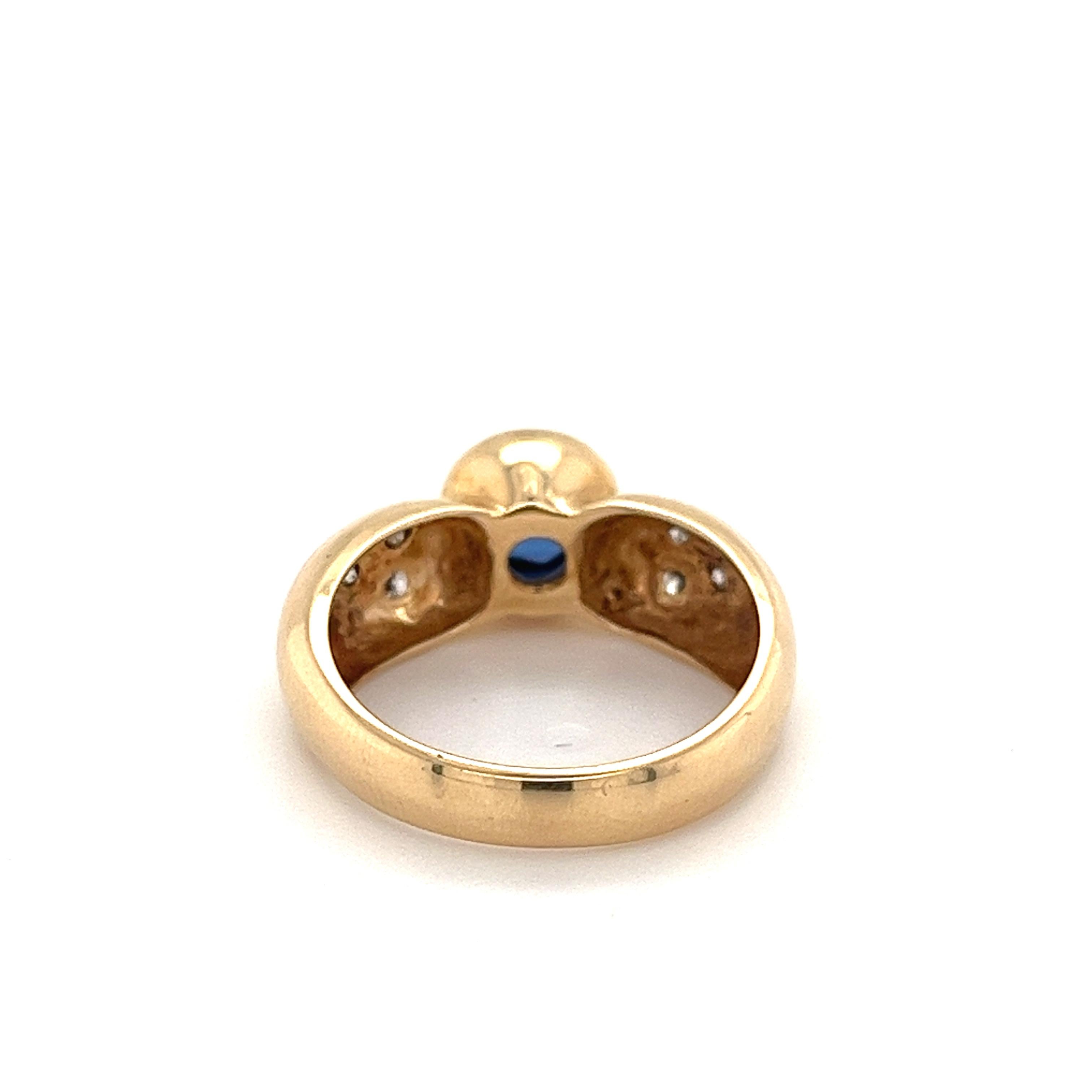 Round Cut 1 Carat Bezel Set Blue Sapphire and Diamond Ring in 14k Yellow Gold For Sale