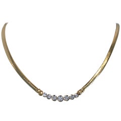 1 Carat Bezel Set Diamond and Omega Chain Estate Necklace