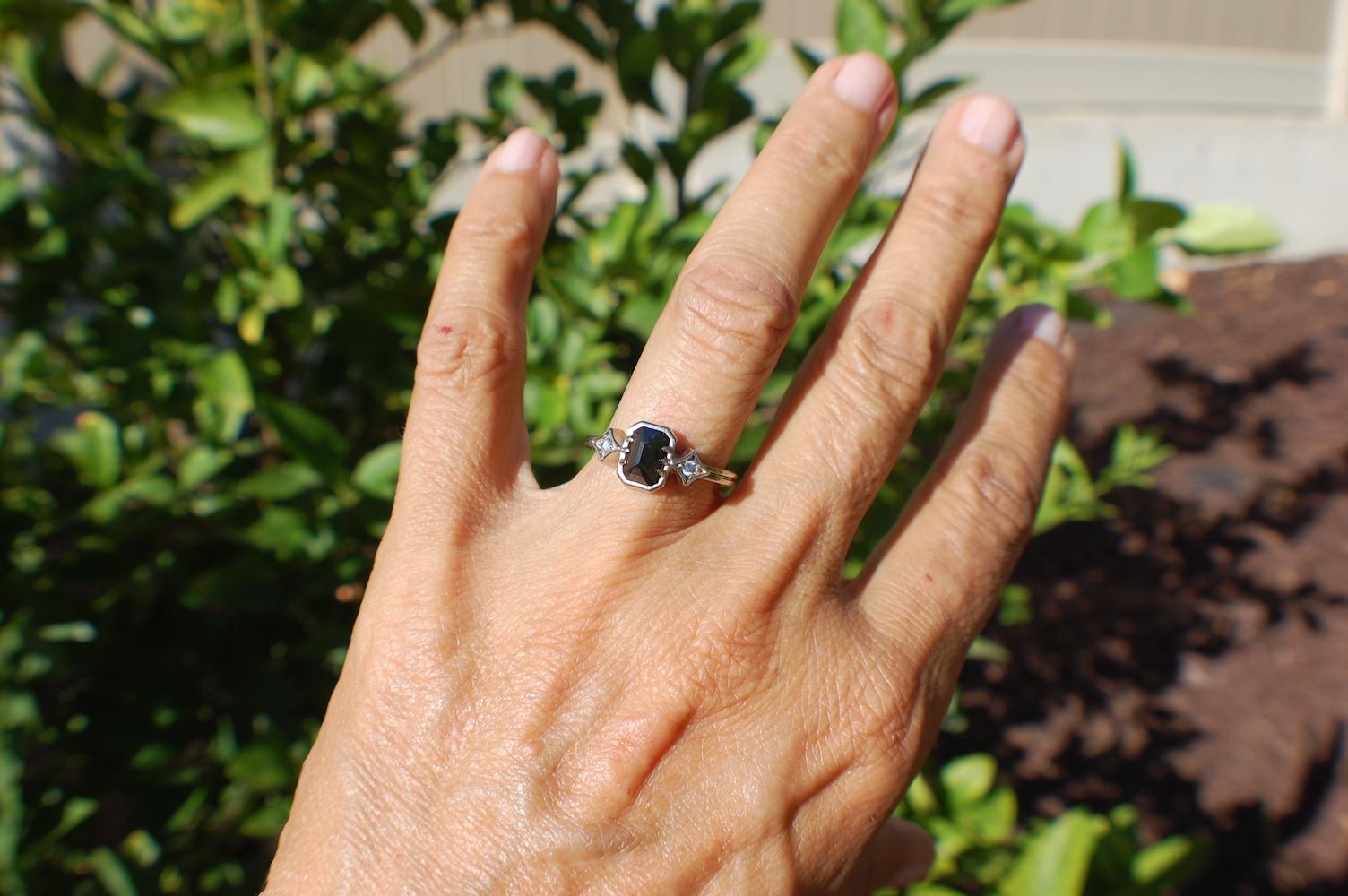 Contemporary 1 Carat Black Diamond Solitaire Engagement Ring White Gold