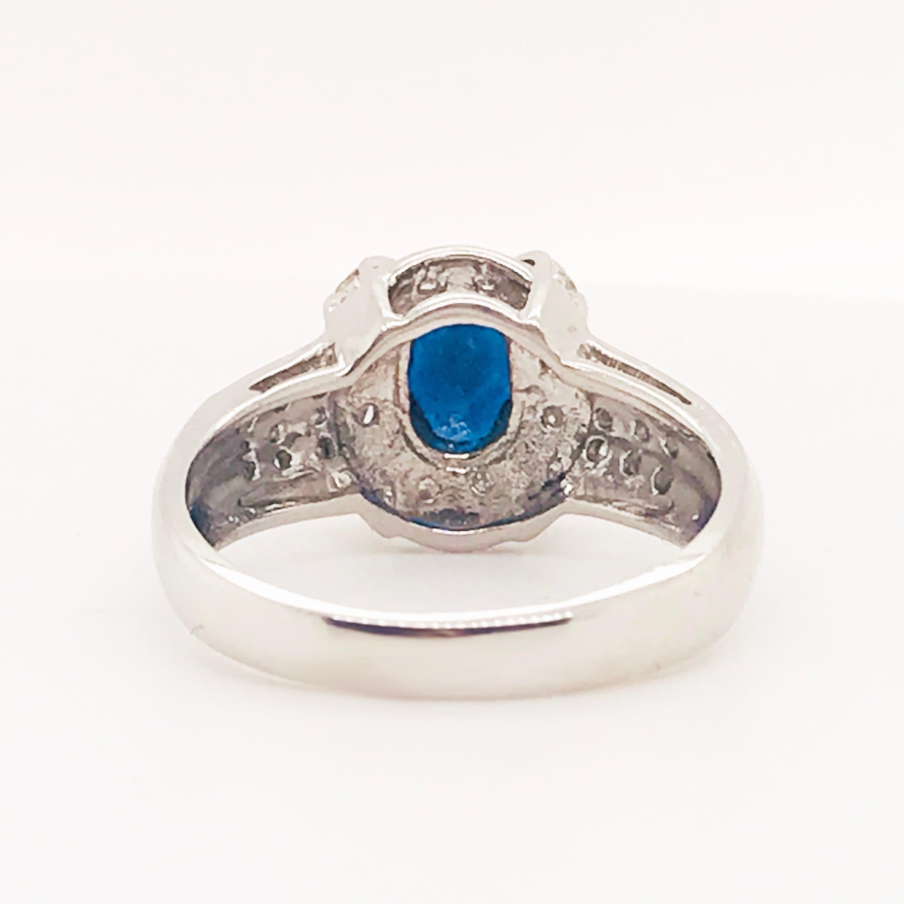 1 Carat Blue Sapphire Diamond Halo Engagement Ring 14 Karat Gold Oval Sapphire 1