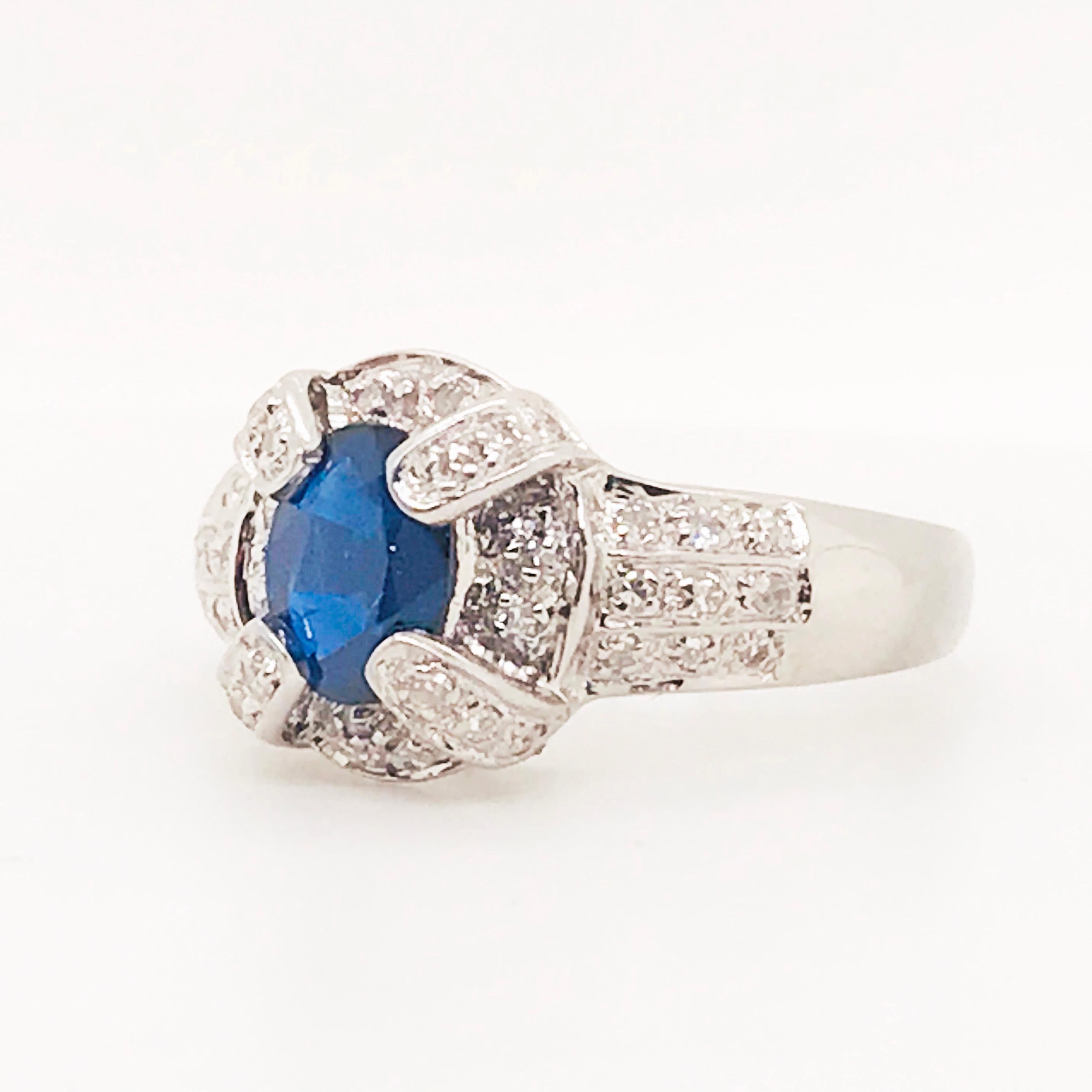 1 Carat Blue Sapphire Diamond Halo Engagement Ring 14 Karat Gold Oval Sapphire 2