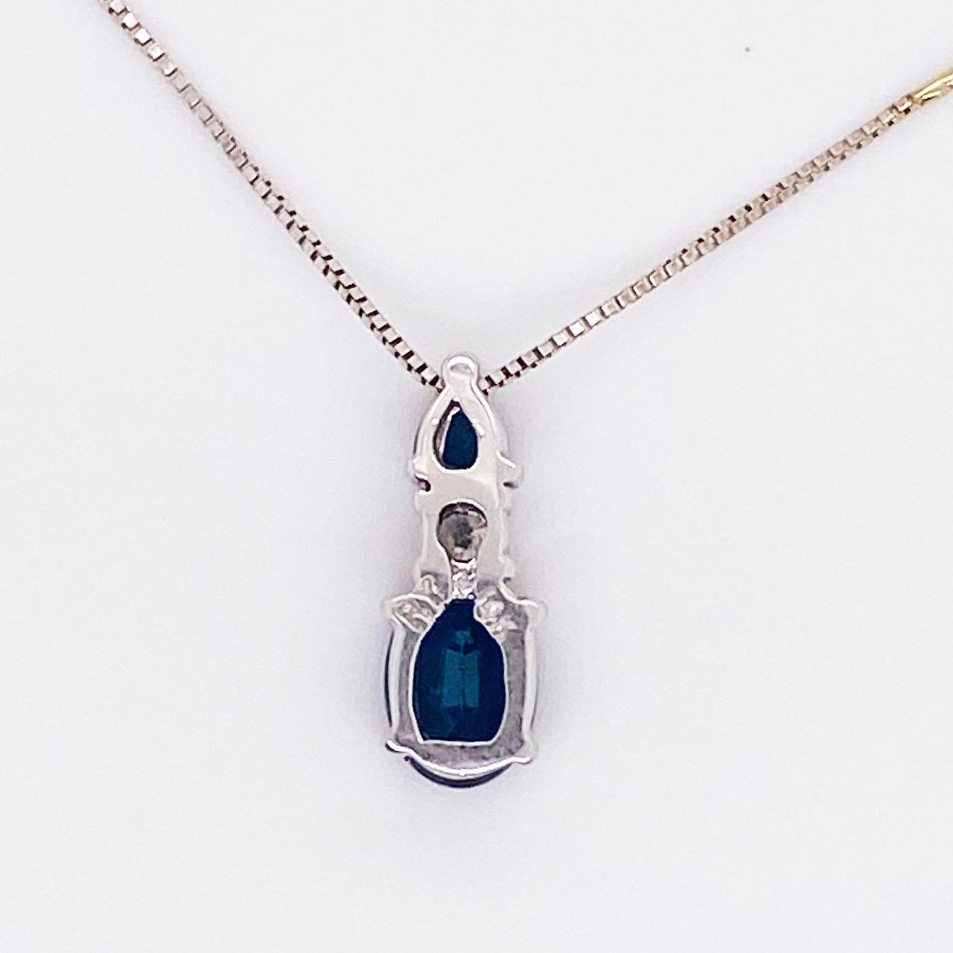 Contemporary 1 Carat Blue Sapphire & Diamond Pendant 14 Karat Gold Box Chain September Stone