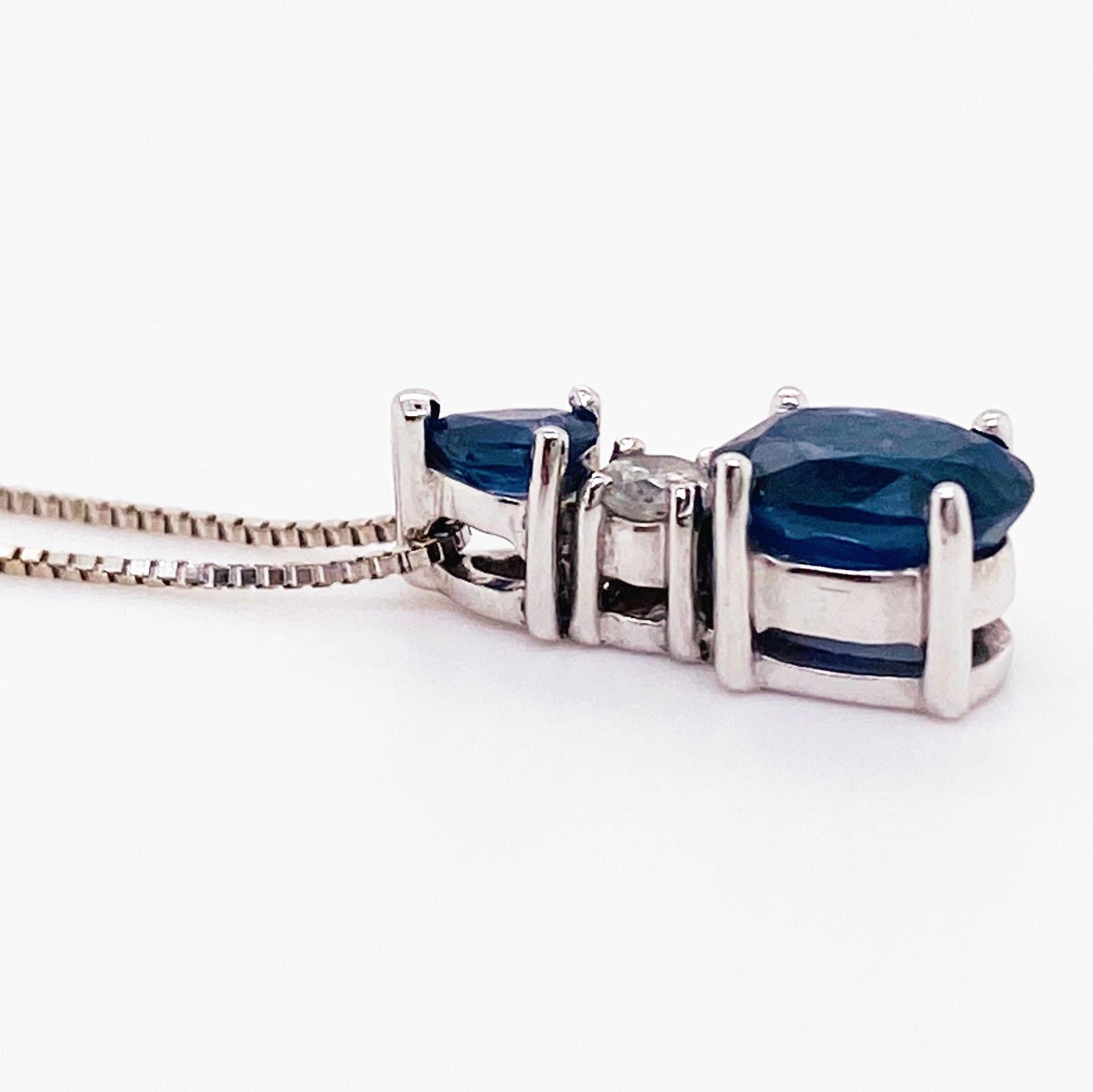 1 Carat Blue Sapphire & Diamond Pendant 14 Karat Gold Box Chain September Stone In New Condition In Austin, TX