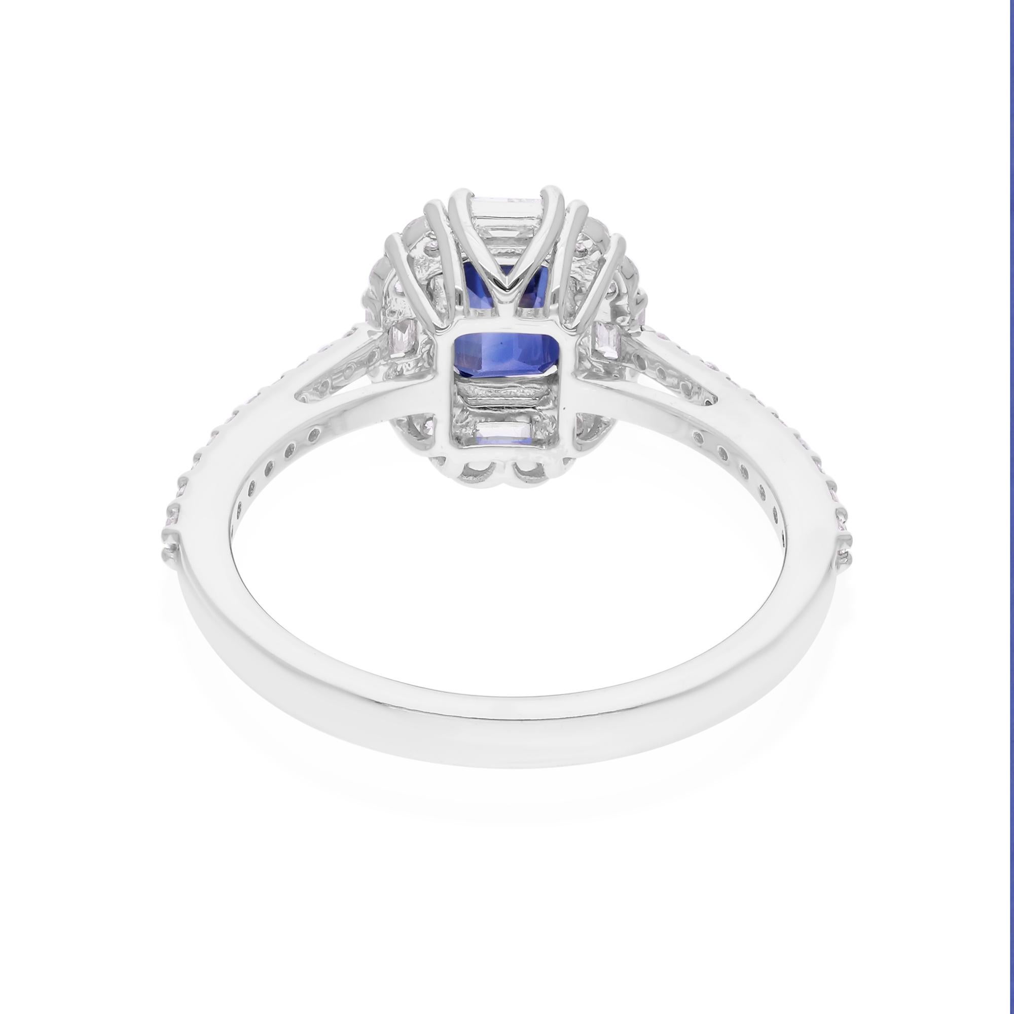 1 Carat Blue Sapphire Gemstone Ring 0.5 Ct. SI/H Diamond 18 Karat White Gold In New Condition For Sale In Diera, Dubai