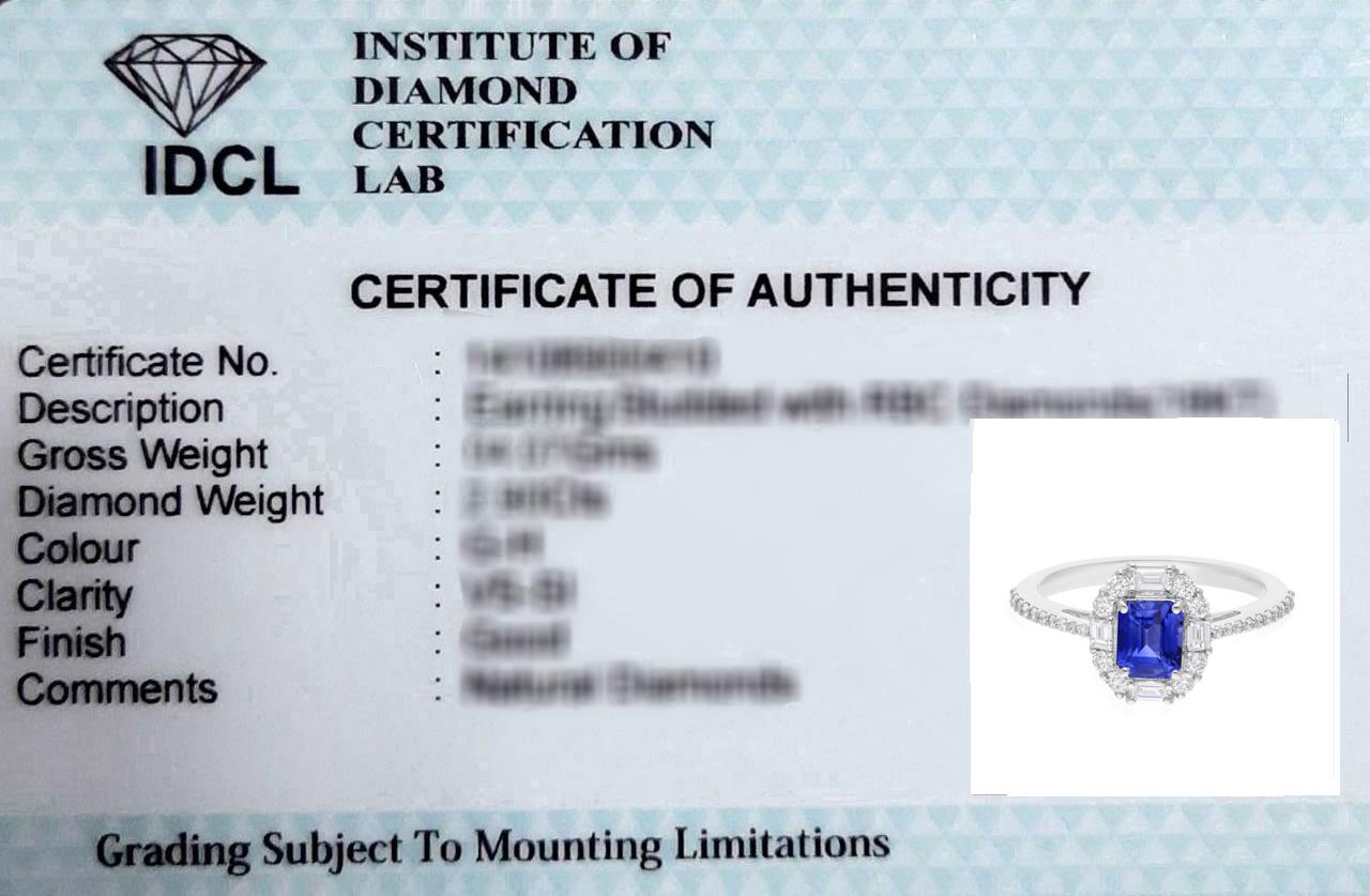 Women's 1 Carat Blue Sapphire Gemstone Ring 0.5 Ct. SI/H Diamond 18 Karat White Gold For Sale
