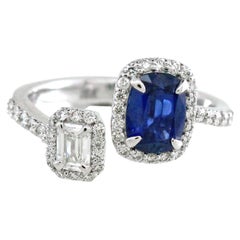 Bague Toi-et-moi saphir bleu 1 carat