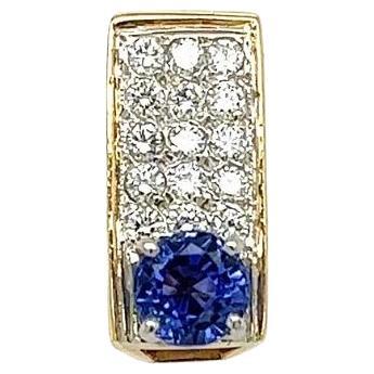 1 Carat Bluish Purple Sapphire and Diamond Gold Vintage Slide Pendant For Sale