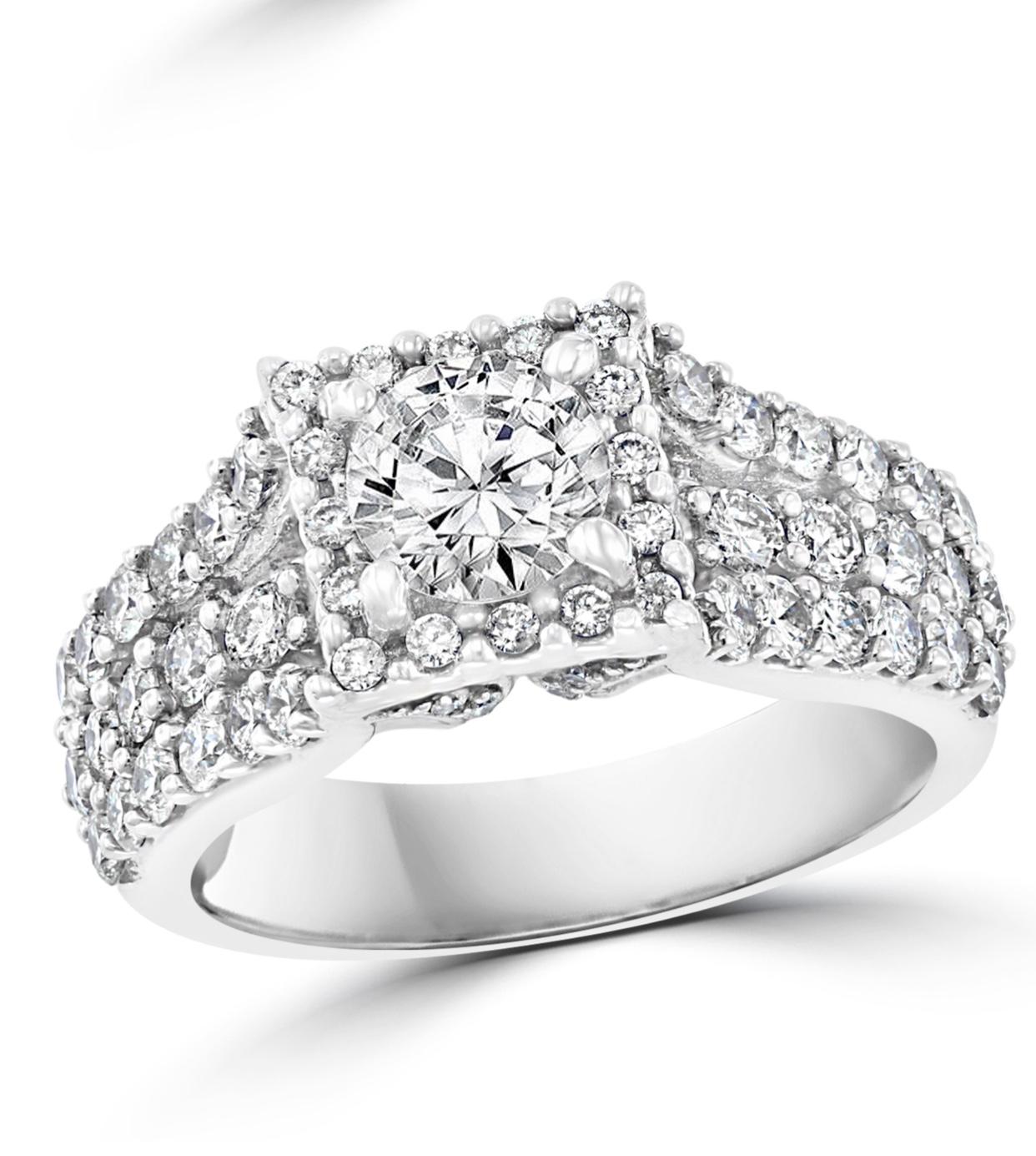 Women's 1 Carat Brilliant Round Center Diamond, 2 Carat 14 Karat White Gold Ring For Sale