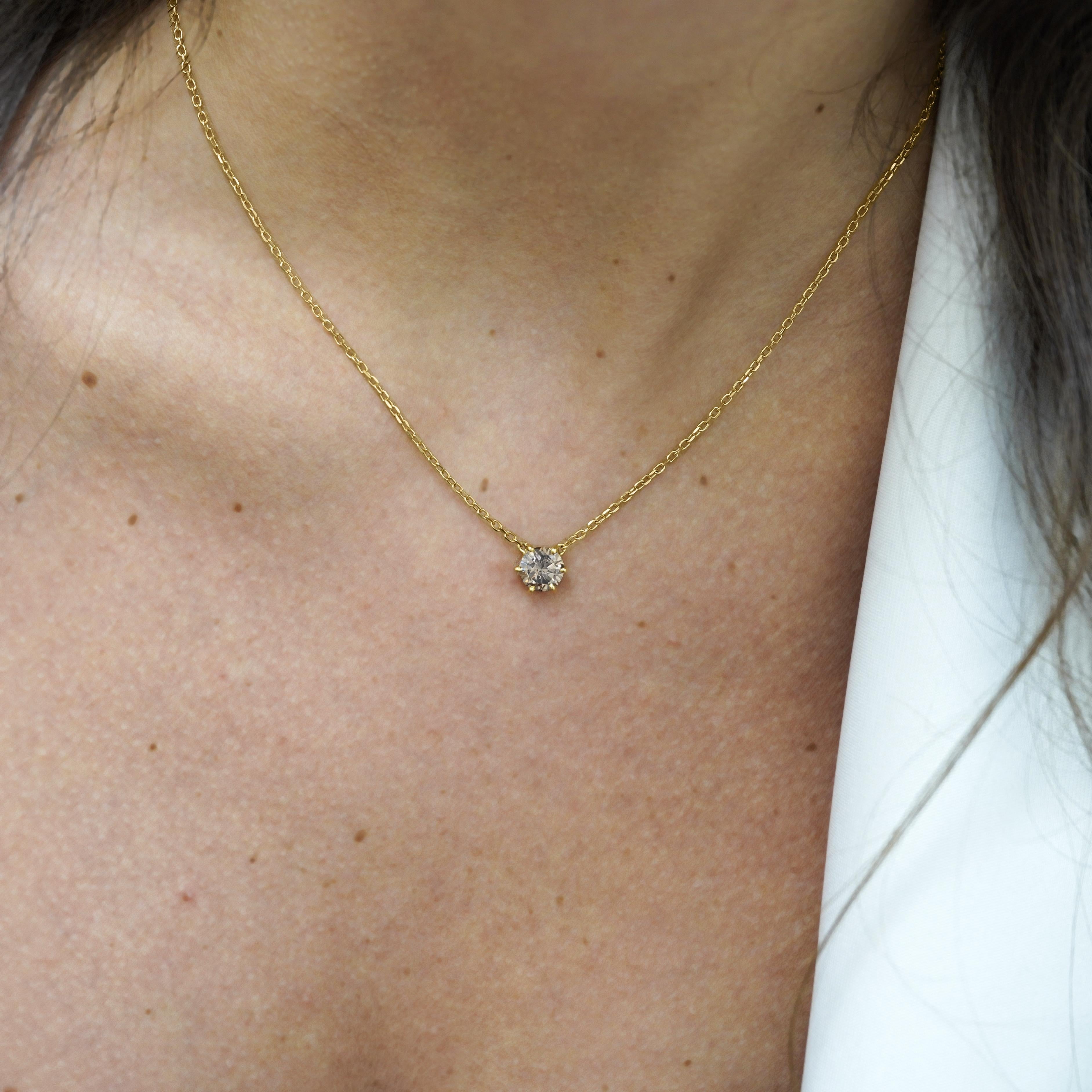 Collana con ciondolo solitario in oro 18K con diamante marrone da 1 carato In condizioni Nuovo in vendita a Miami, FL