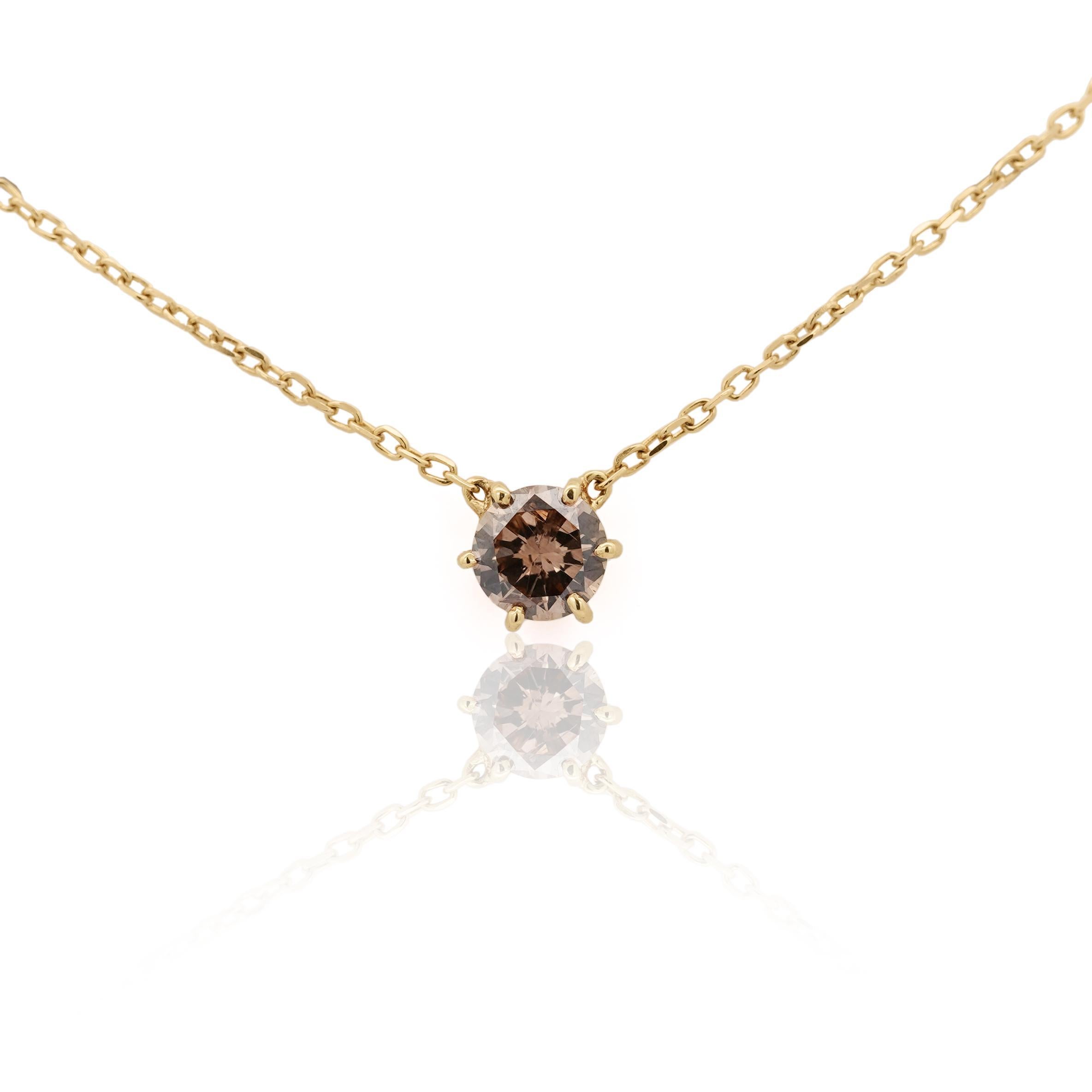 Donna Collana con ciondolo solitario in oro 18K con diamante marrone da 1 carato in vendita