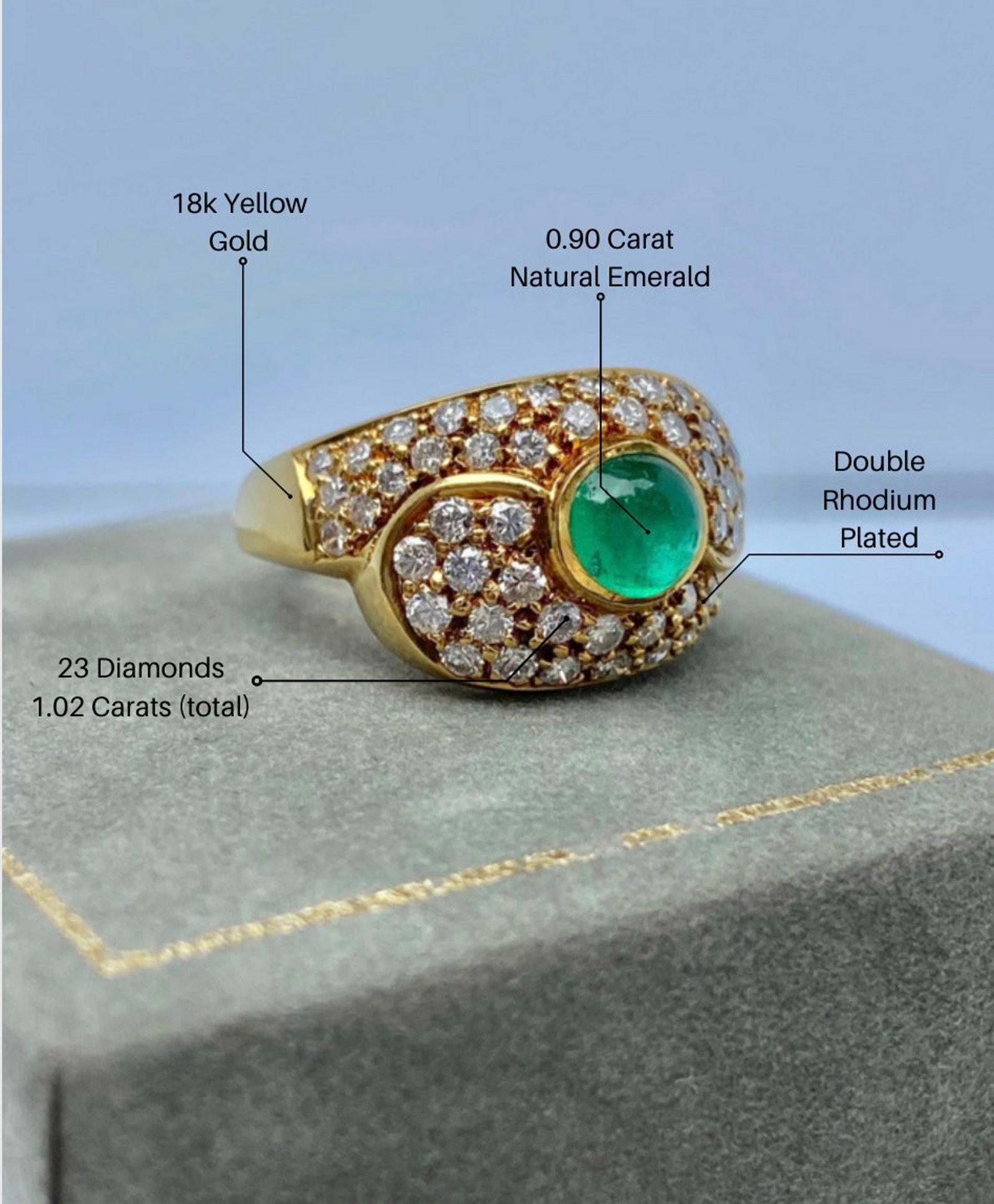 1 Carat Cabochon Natural Emerald and Diamond Cluster Bypass Ring in 18k Gold For Sale 4