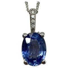 1 Carat Ceylon Blue Sapphire 18k White Gold Diamond Surround Pendant Necklace