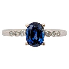 1 Carat Ceylon Sapphire Ring w Natural Diamond Accents in 14K Gold  OV 6x4.5mm
