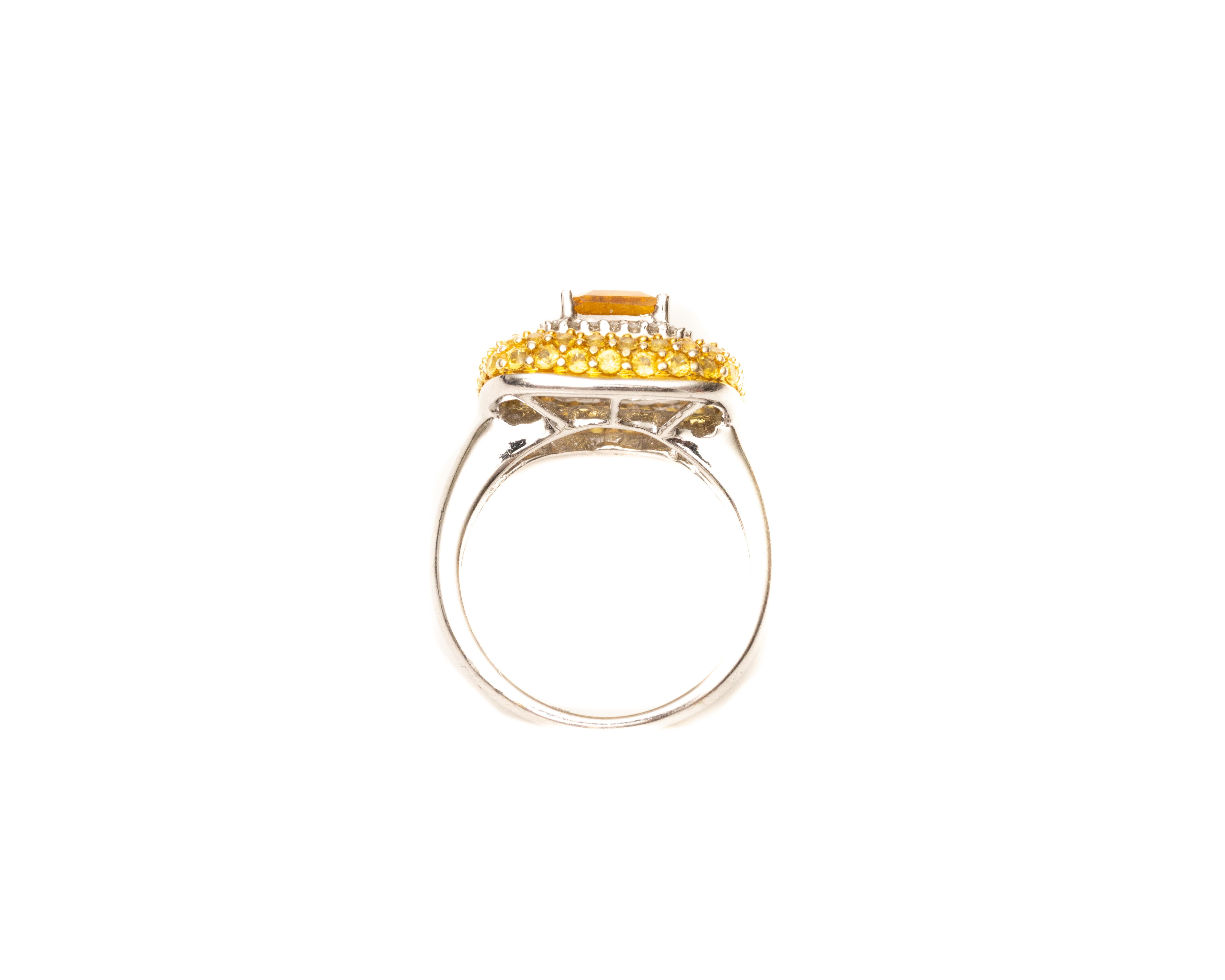 Modern 1 Carat Citrine, 1 Carat Yellow Sapphire and Accent Diamonds 18 Karat Gold Ring