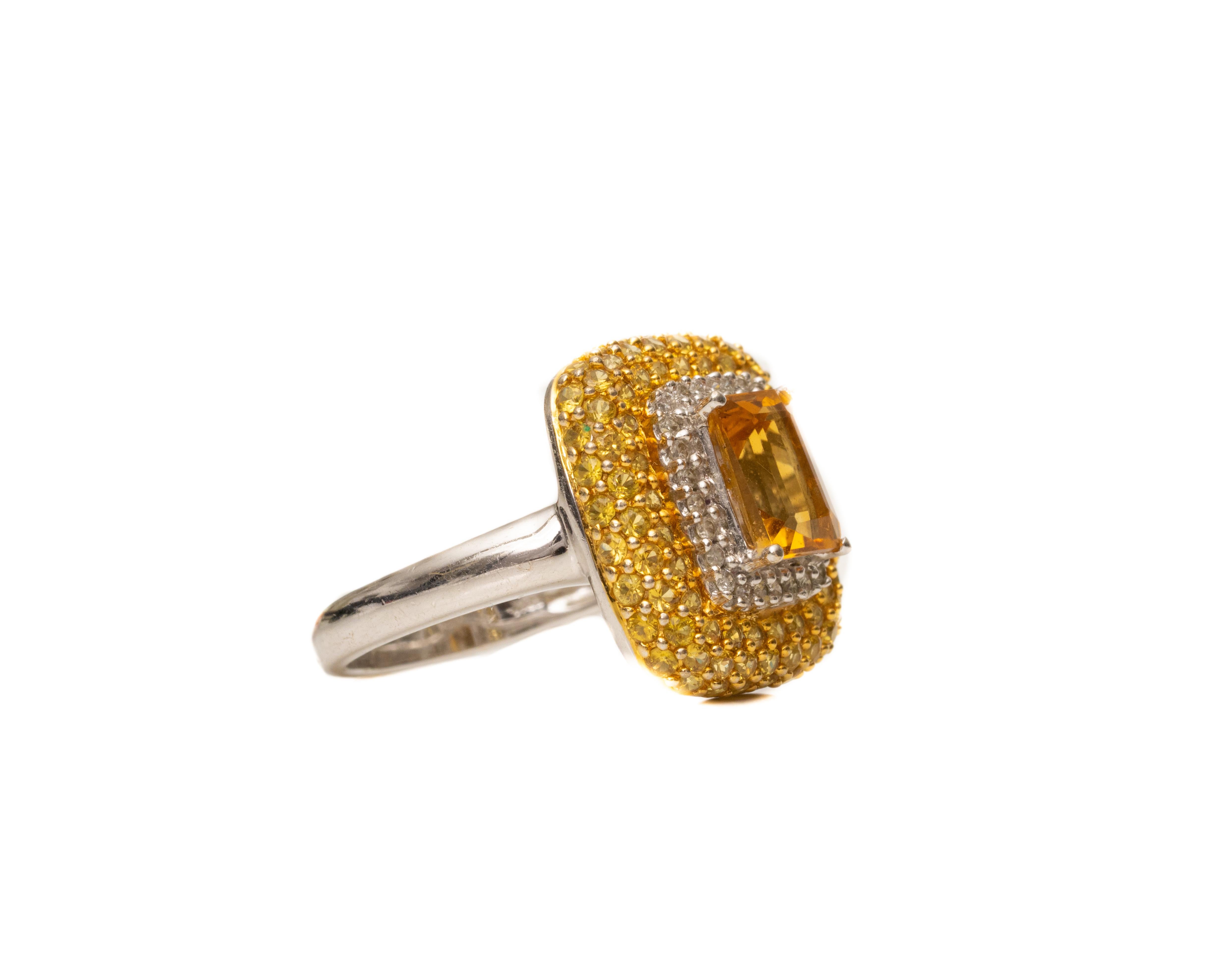 Round Cut 1 Carat Citrine, 1 Carat Yellow Sapphire and Accent Diamonds 18 Karat Gold Ring