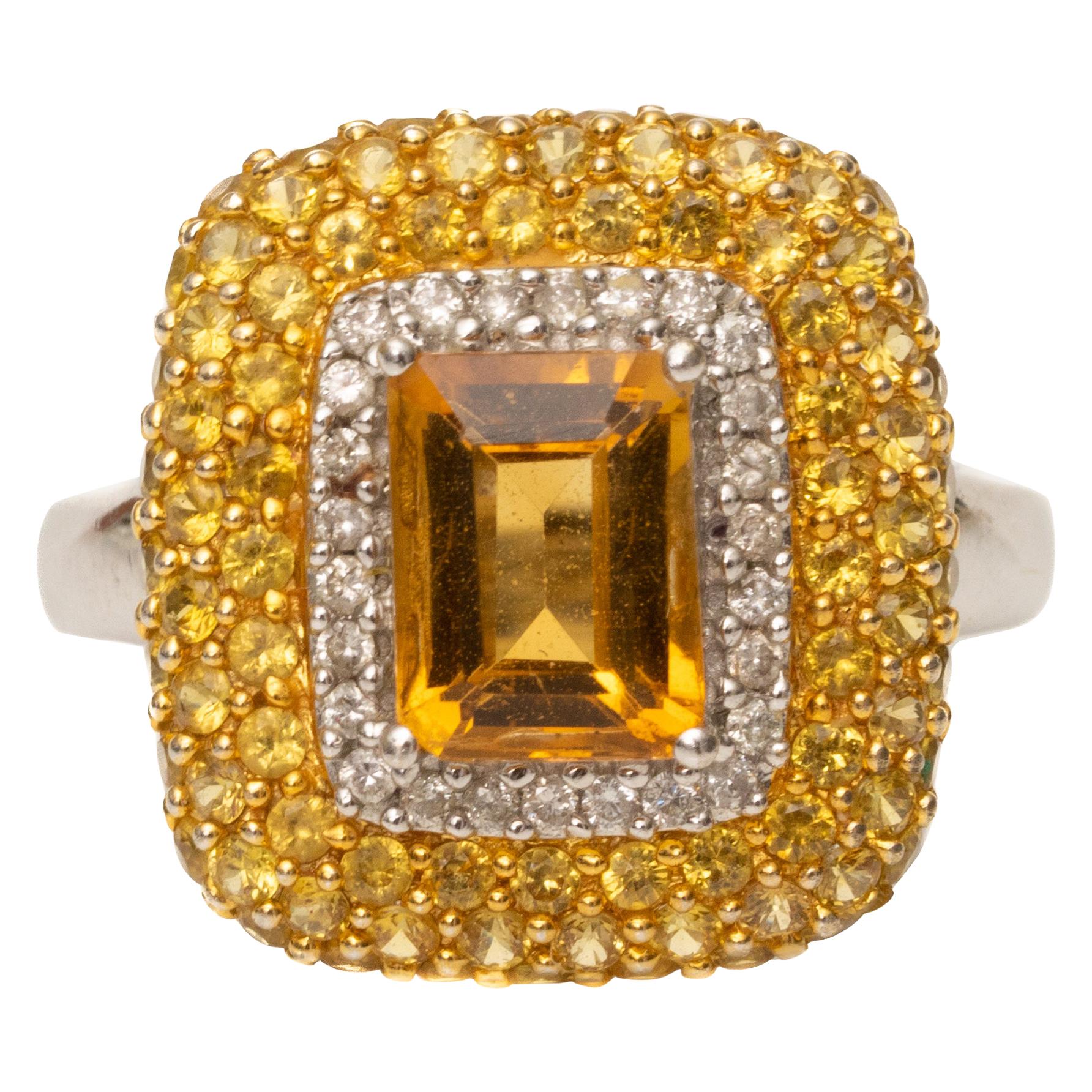 1 Carat Citrine, 1 Carat Yellow Sapphire and Accent Diamonds 18 Karat Gold Ring