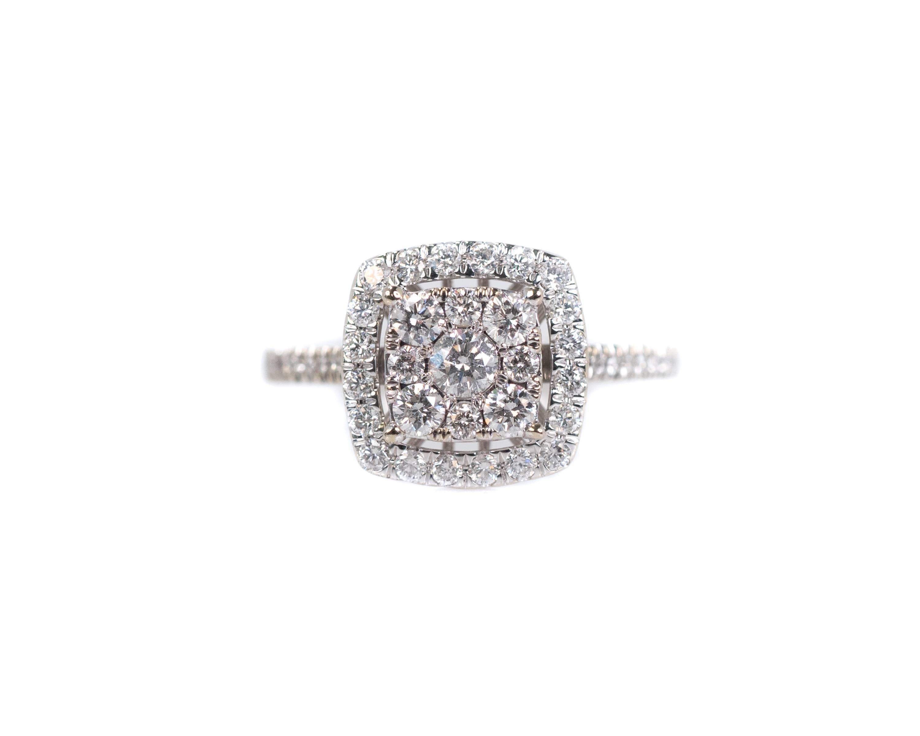 Round Cut 1 Carat Cluster Diamond Halo Engagement Ring in 10 Karat White Gold