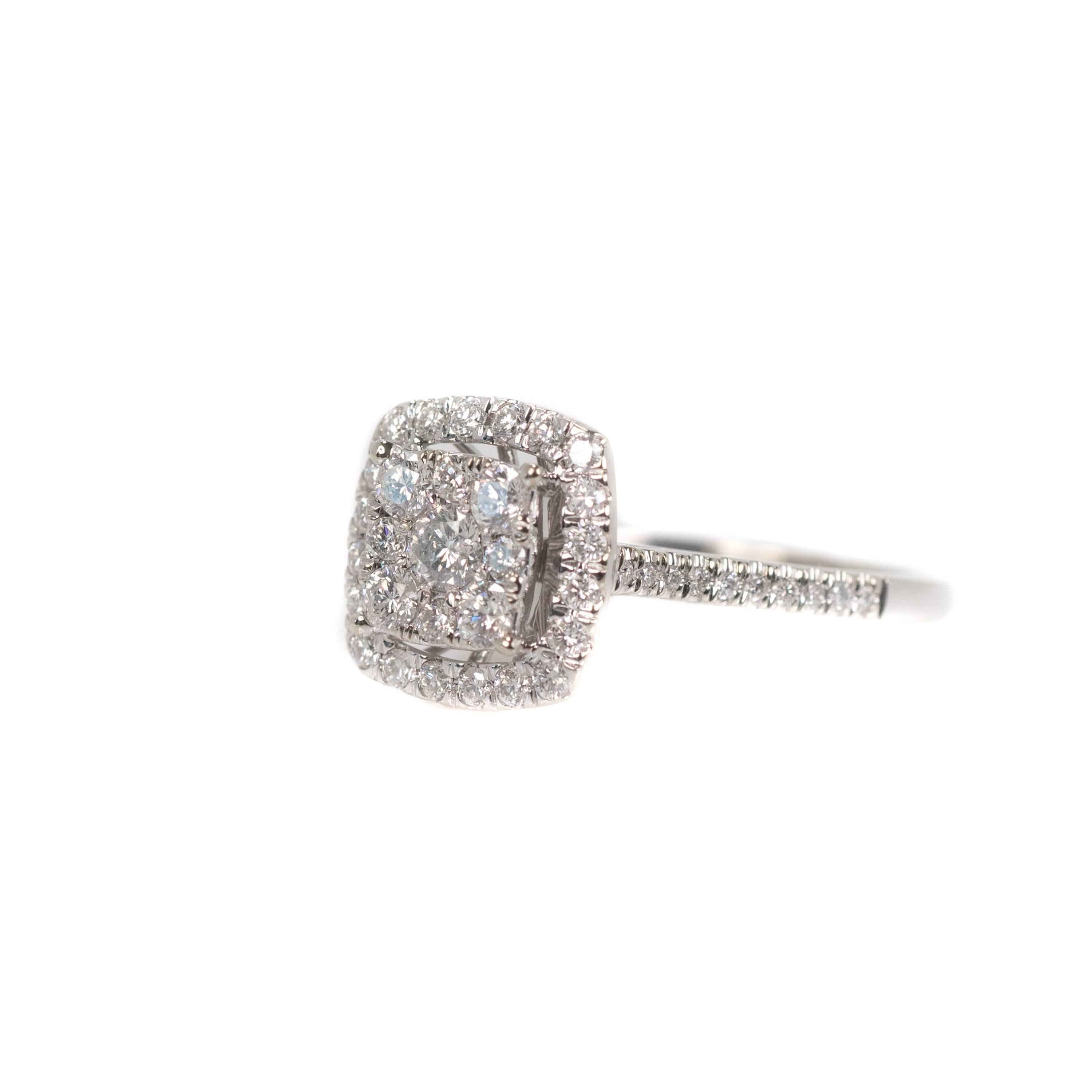 Women's 1 Carat Cluster Diamond Halo Engagement Ring in 10 Karat White Gold