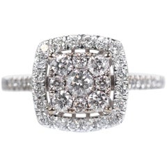 1 Carat Cluster Diamond Halo Engagement Ring in 10 Karat White Gold