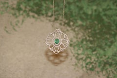 1 Carat Colombian Emerald  1.68 Carats VS G Color Diamonds Withe Gold Necklace