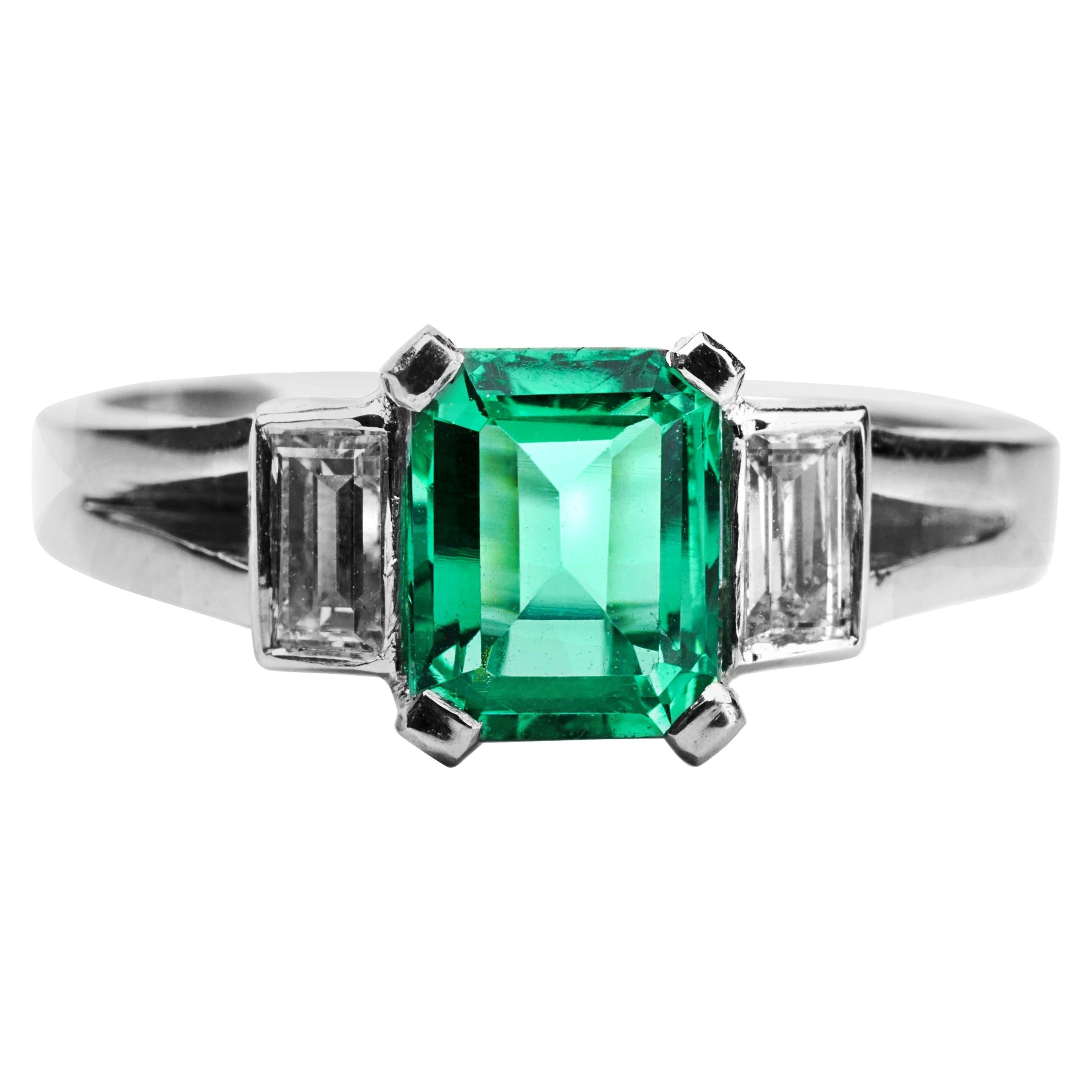 1 Carat Colombian Emerald and Diamond Engagement Ring For Sale