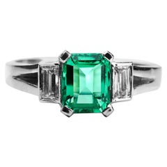 1 Carat Colombian Emerald and Diamond Engagement Ring